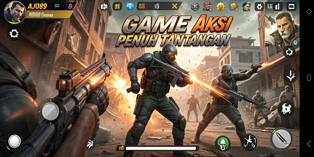 Screenshot AJO89 yang menampilkan aksi pertempuran yang mendebarkan.