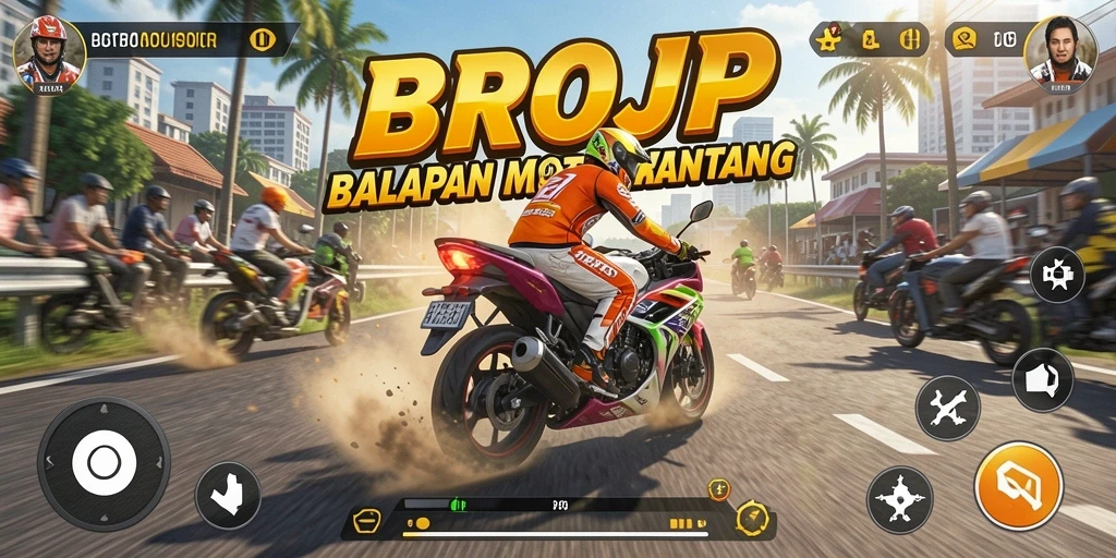Tampilan gameplay BROJP dengan balapan motor yang intens dan seru.