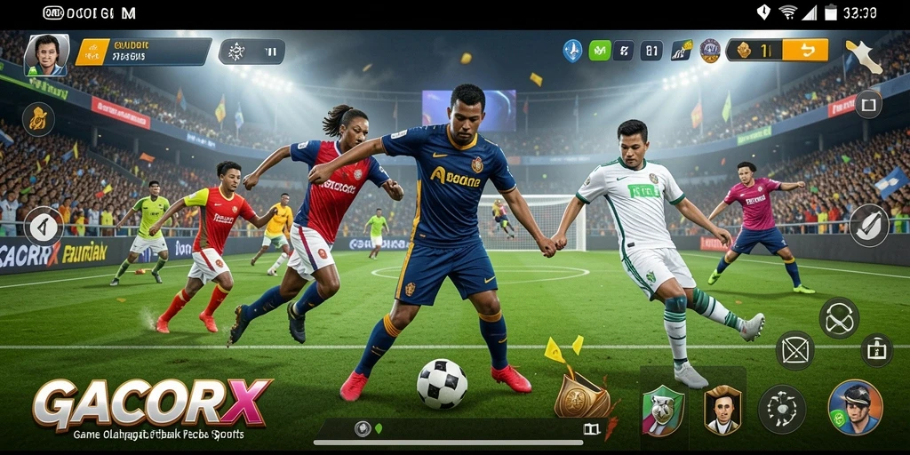 Tangkapan layar gameplay GACORX yang menunjukkan aksi seru di lapangan.